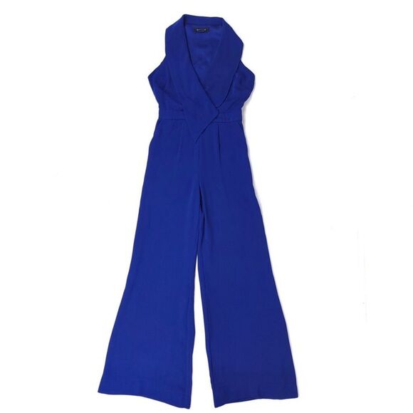 MARCIANO Guess Kaidy Draped Collar Pleated Wide Leg Crepe Jumpsuit Career 0 Blue - Picture 1 of 11